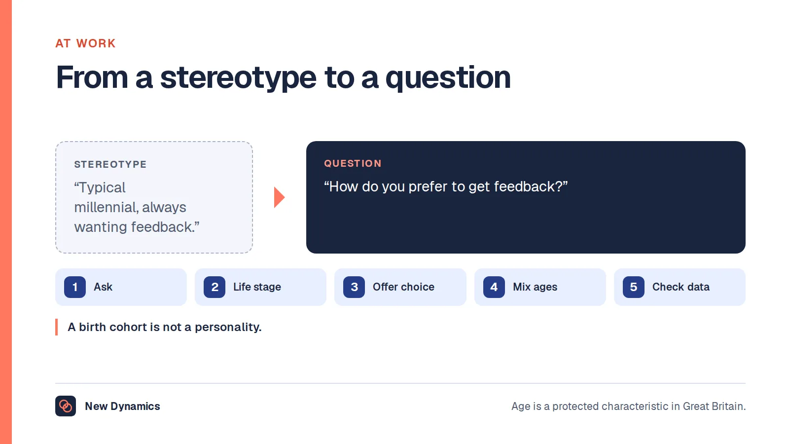 Managing Generation Y without stereotypes: from 'Typical millennial, always wanting feedback' to the question 'How do you prefer to get feedback?'